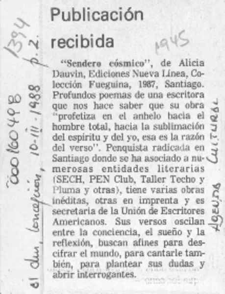 Publicación recibida  [artículo].