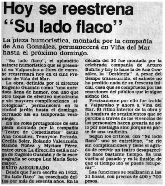 Hoy se reestrena "Su lado flaco"  [artículo].