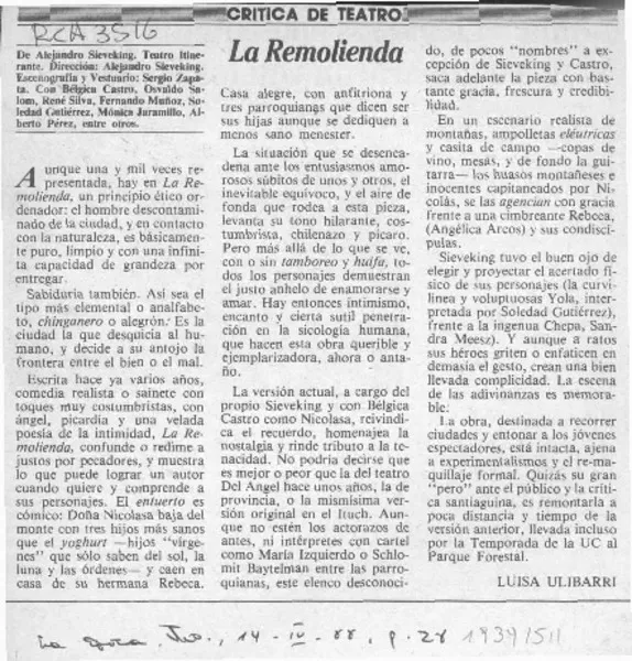 La remolienda  [artículo] Luisa Ulibarri.