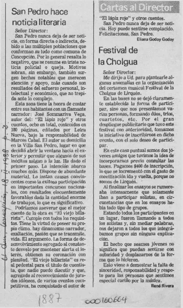 San Pedro hace noticia literaria  [artículo] Eliana Godoy Godoy.