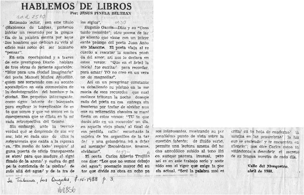 Hablemos de libros  [artículo] Jesús Pinela Beltrán.
