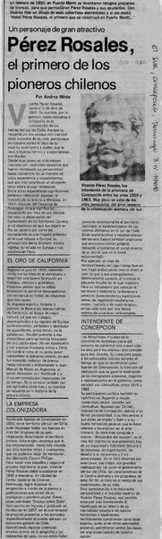 Pérez Rosales, el primero de los pioneros chilenos  [artículo] Andrea Minte.