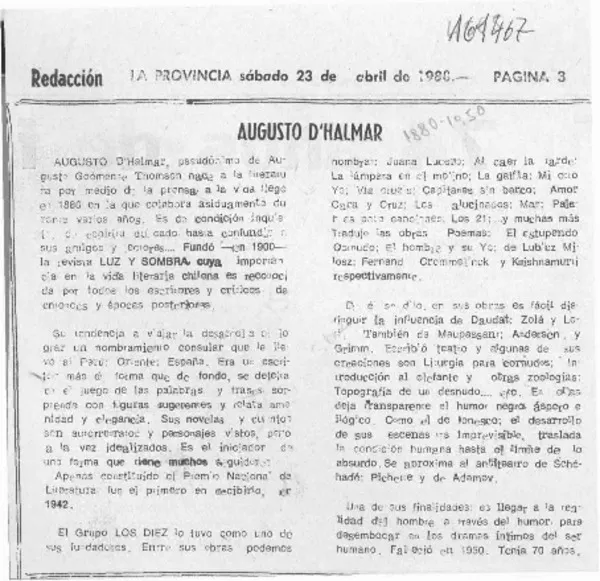 Augusto D'Halmar  [artículo].