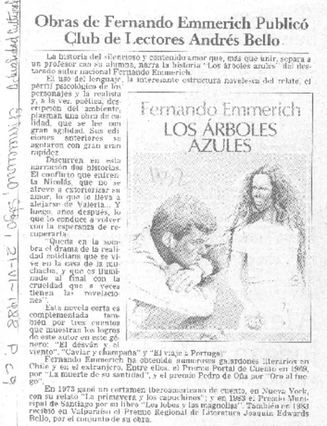 Obras de Fernando Emmerich publicó club de lectores Andrés Bello  [artículo].