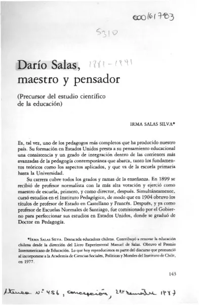 Darío Salas, maestro y pensador  [artículo] Irma Salas Silva.