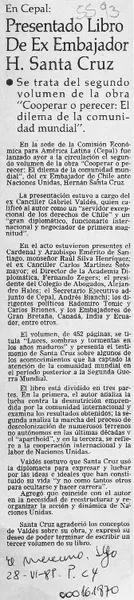 Presentado libro de ex embajador H. Santa Cruz  [artículo].