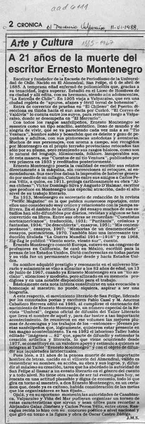 A 21 años de la muerte del escritor Ernesto Montenegro  [artículo] J. M. S.