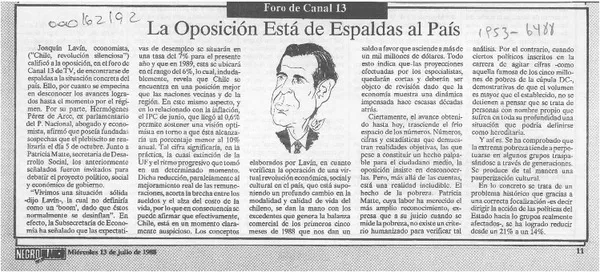 La Oposición está de espaldas al país  [artículo].