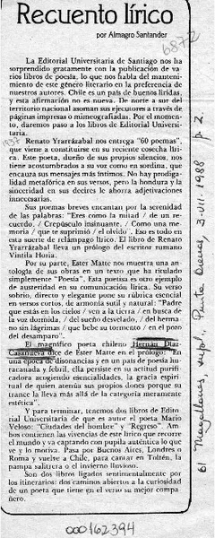 Recuento lírico  [artículo] Almagro Santander.