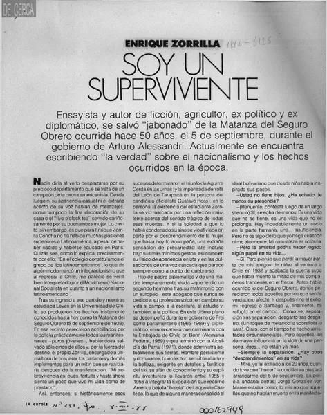 Soy un superviviente  [artículo] Ana María Larraín.