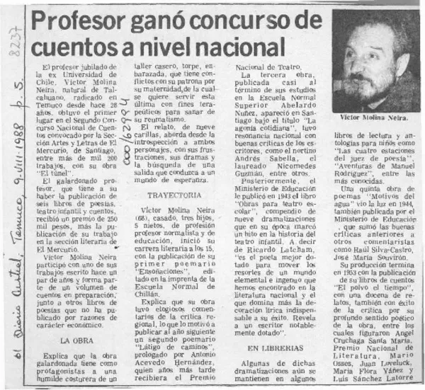 Profesor ganó concurso de cuentos a nivel nacional  [artículo].