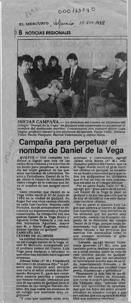 Campaña para perpetuar el nombre de Daniel de la Vega  [artículo].