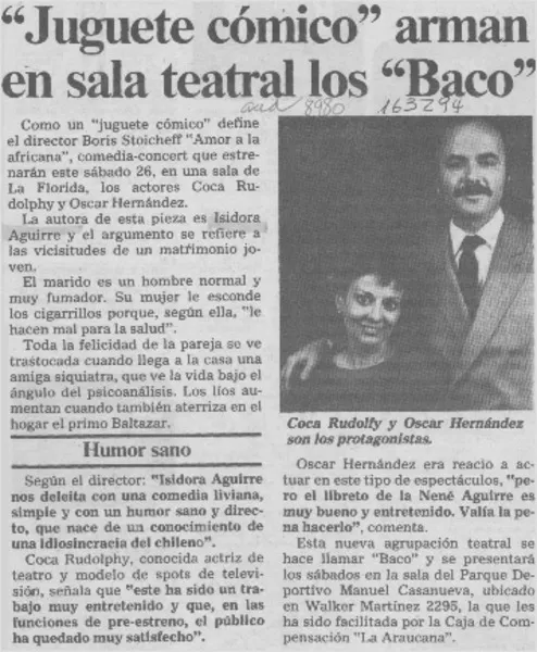 "Juguete cómico" arman en sala teatral los "Baco"  [artículo].