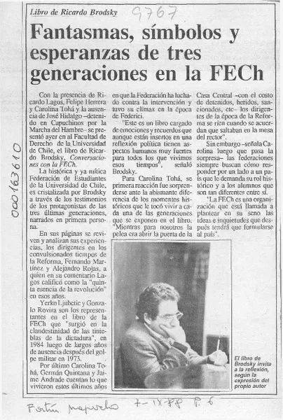 Fantasmas, símbolos y esperanzas de tres generaciones en la FECH  [artículo].