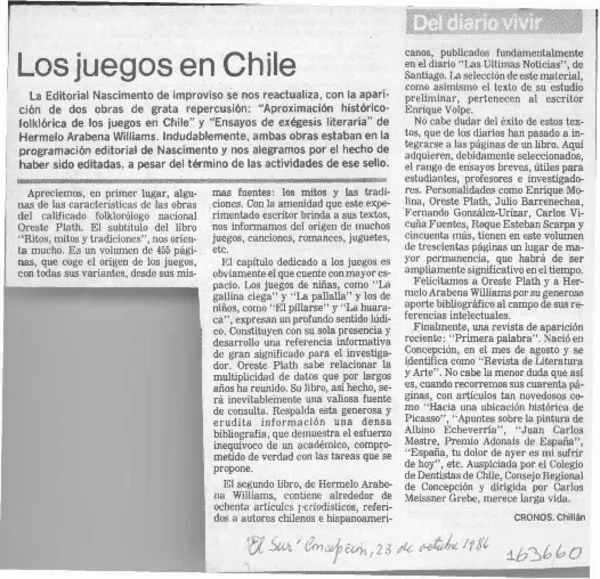 Los juegos en Chile  [artículo] Cronos.