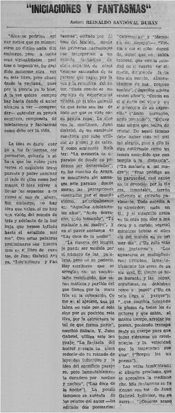 "Iniciaciones y fantasmas"  [artículo] Reinaldo Sandoval Durán.