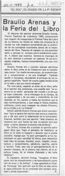 Braulio Arenas y la Feria del Libro  [artículo] R.