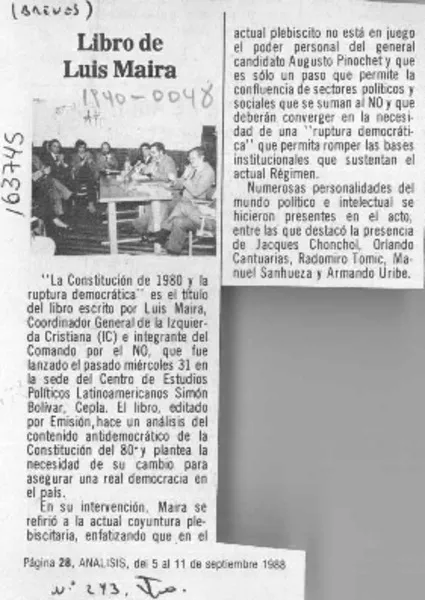 Libro de Luis Maira  [artículo].