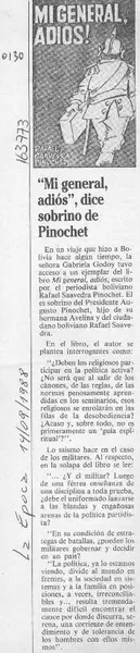 "Mi general, adiós", dice sobrino de Pinochet  [artículo].
