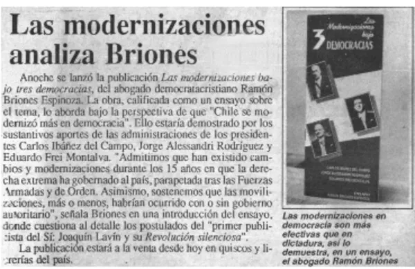 Las Modernizaciones analiza Briones  [artículo].