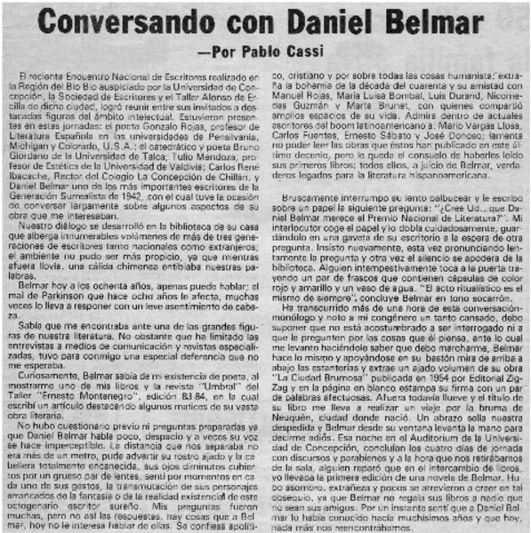 Conversando con Daniel Belmar  [artículo] Pablo Cassi.