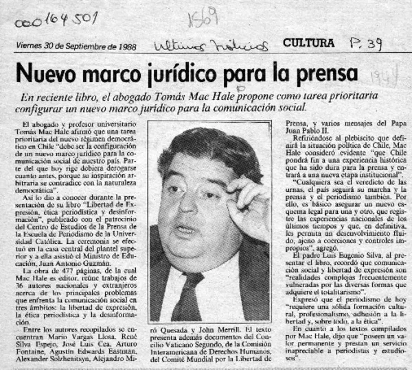 Nuevo marco jurídico para la prensa  [artículo].