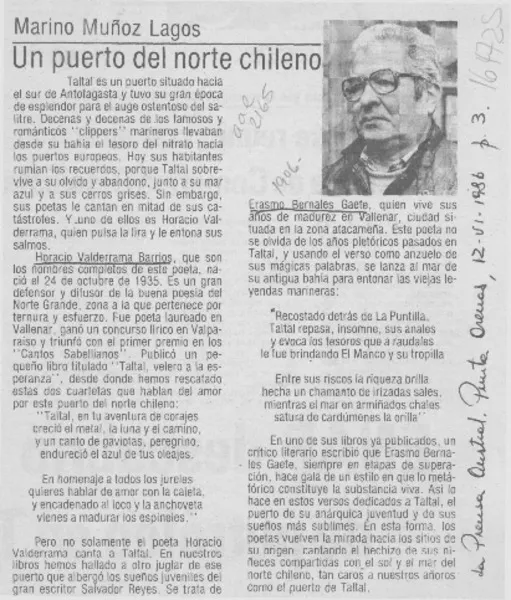 Un puerto del norte chileno  [artículo] Marino Muñoz Lagos.