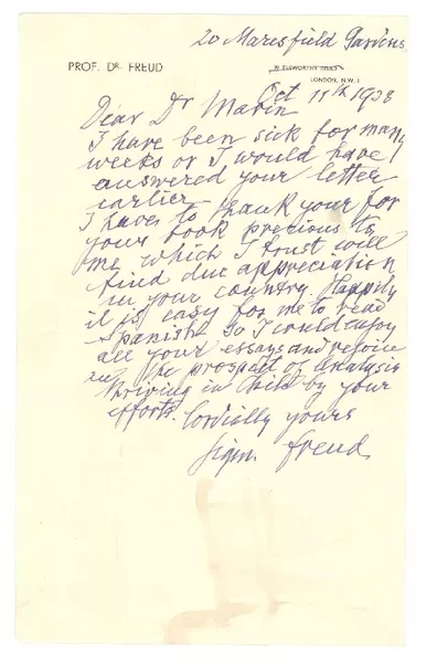 [Carta] 1938 octubre 11, Londres, Inglaterra [a] Juan Marín  [manuscrito] Sigmund Freud.