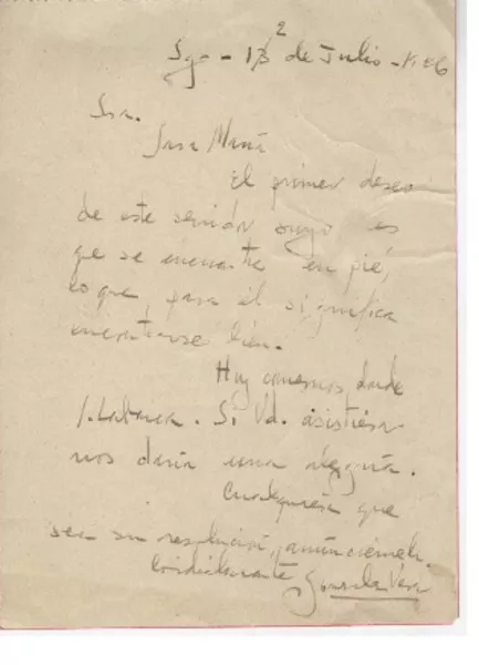 [Carta] 1926 Santiago, Chile [a] Sara María  [manuscrito] José Santos González Vera.