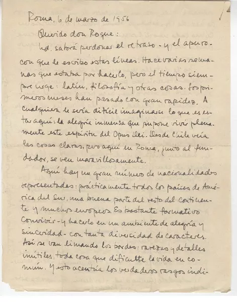 [Carta] 1965 mar. 6, Roma, Italia [a] Roque Esteban Scarpa  [manuscrito] Ignacio Valente.