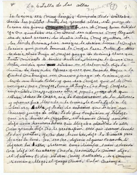 La batalla de las ollas  [manuscrito] Mercedes Lagos Aguilera.
