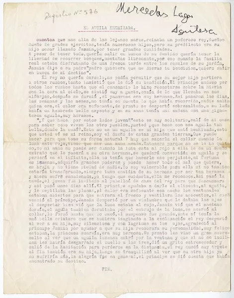 El águila hechizada  [manuscrito] Mercedes Lagos Aguilera.