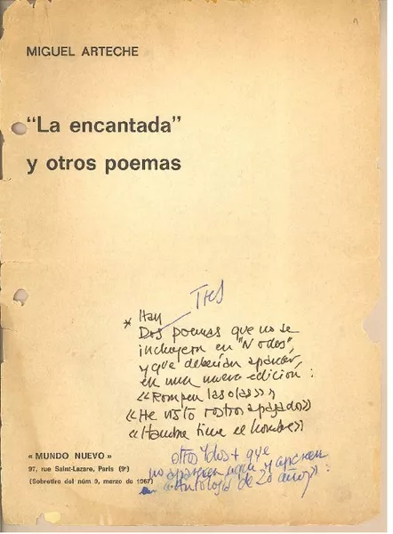 La encantada y otros poemas  [manuscrito] Miguel Arteche.