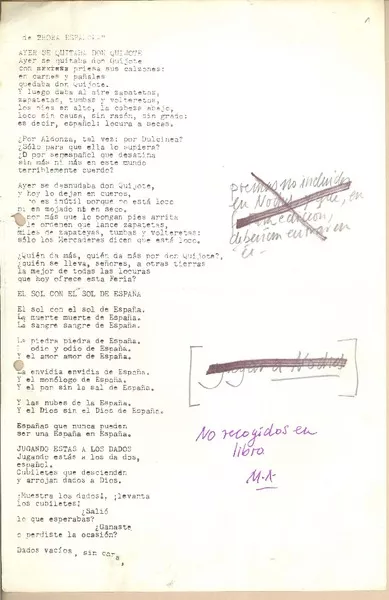 De hora española  [manuscrito] Miguel Arteche.