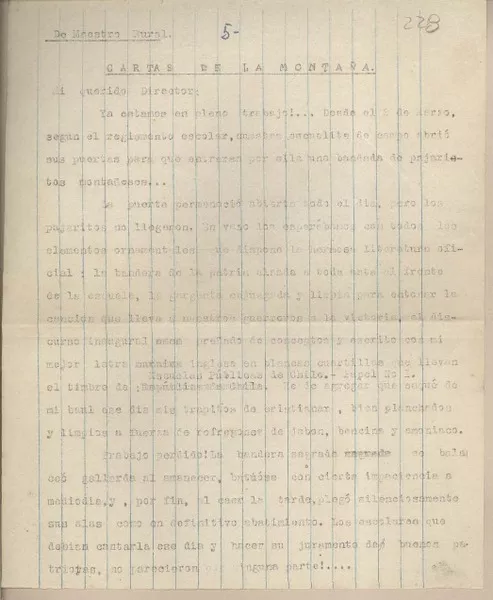 Cartas de la montaña  [manuscrito] Fernando Santiván.