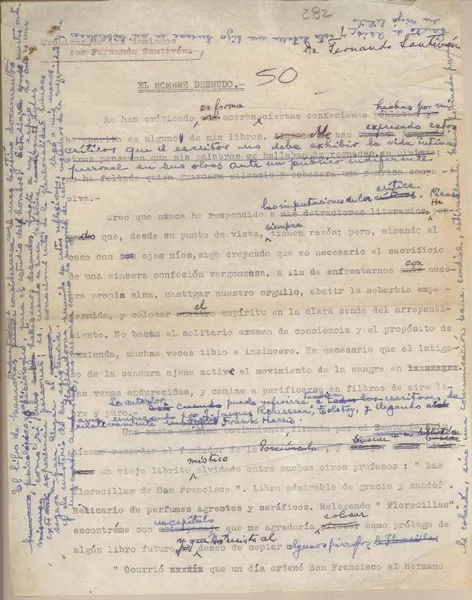 El hombre desnudo  [manuscrito] Fernando Santiván.