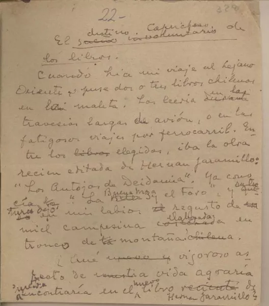 El destino caprichoso de los libros  [manuscrito] Fernando Santiván.