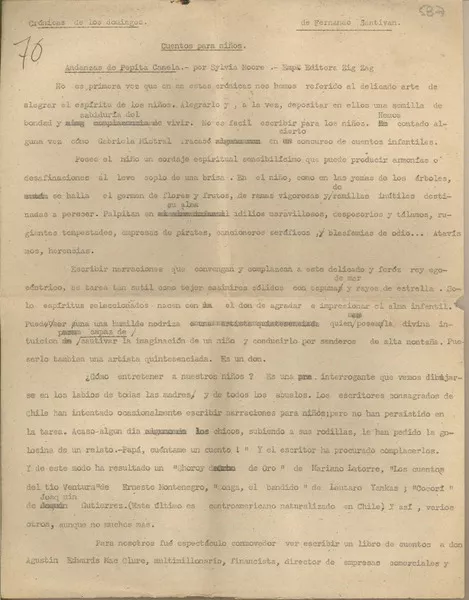 Cuentos para niños  [manuscrito] Fernando Santiván.