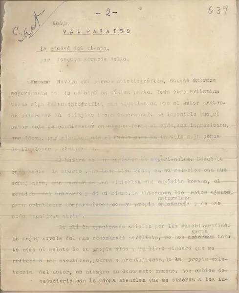 Valparaíso  [manuscrito] Fernando Santiván.
