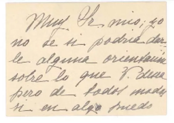 [Tarjeta entre 1950 y 1960] Santiago, Chile [a] Joaquín Edwards Bello  [manuscrito] Manuel Garriga Roig.