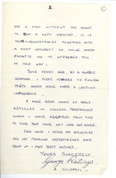 [Carta] 1950, [a] Joaquín Edwards Bello  [manuscrito] George Ratings.