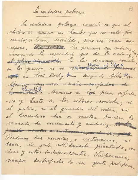 La verdadera pobreza  [manuscrito] Joaquín Edwards Bello.