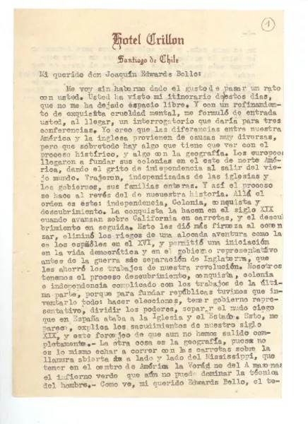 [Carta] c.1959, Santiago, Chile [a] Joaquín Edwards Bello  [manuscrito] Germán Arciniegas.