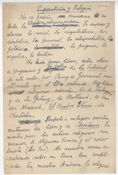 Superstición y religión  [manuscrito] Joaquín Edwarsd Bello.