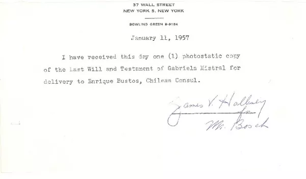 [Carta] 1957 jan. 11, New York [a] Mrs. Bosch  [manuscrito] James Hallisey.