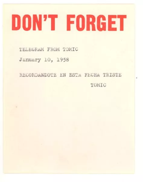 [telegrama] 1958 jan. 10, [Santiago, Chile] [a] [Doris Dana], [New York]  [manuscrito] Radomiro Tomic.