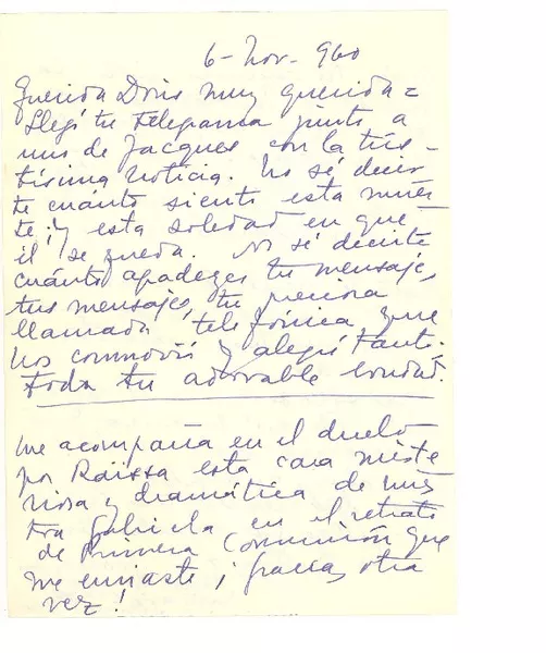 [Carta] 1960 nov. 6, Montevideo, Uruguay [a] Doris Dana, [New York]  [manuscrito] Esther de Cáceres.