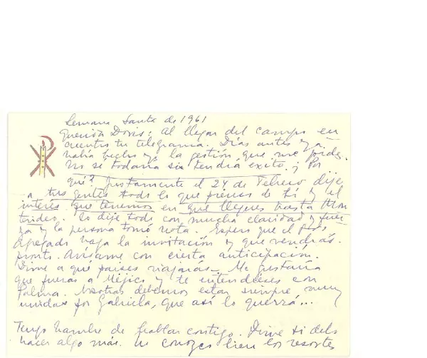 [Carta] 1961 Semana Santa, Montevideo, Uruguay [a] Doris Dana, [New York]  [manuscrito] Esther de Cáceres.