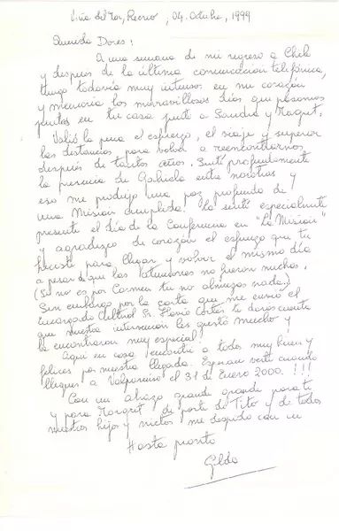[Carta] 1995, oct. 4, Viña del Mar, Chile [a] Doris Dana, [New York]  [manuscrito] Gilda Péndola Gianollo.