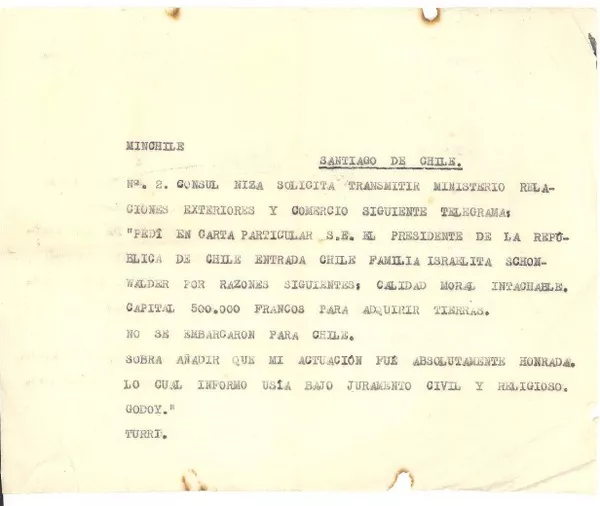[Carta], [c.1940], [Santiago de Chile] [a] Ministerio de Relaciones Exteriores Y Comercio [Chile]  [manuscrito] Enrique Turri.